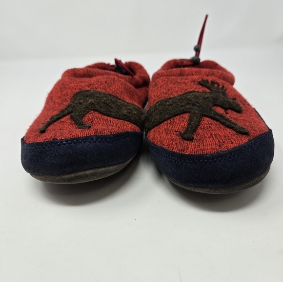 L.L. BEAN SWEATER FLEECE SLIPPERS MOTIF DEEP GARNET MOOSE KIDS YOUTH SIZE 1-2 - Picture 6 of 16